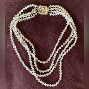 Vintage Layered Multi 4 Strand Iridescent Aurora Borealis Glass Crystal Necklace